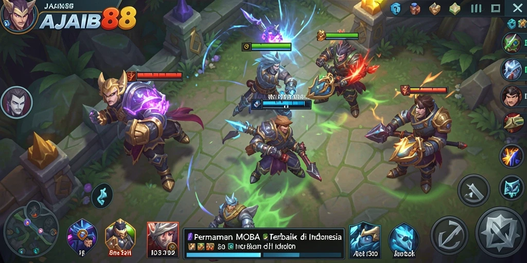 Tangkapan layar AJAIB88 menunjukkan aksi seru di arena pertempuran MOBA.