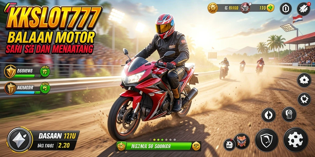 Tampilan gameplay KKSLOT777 yang seru di lintasan balap motor.