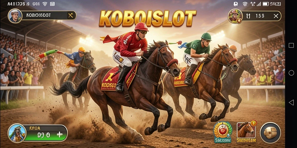 Screenshot gameplay KOBOISLOT menampilkan aksi balapan yang intens