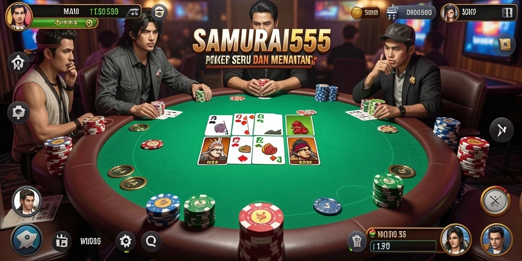 Screenshot gameplay poker SAMURAI555 dengan grafis menarik dan seru.