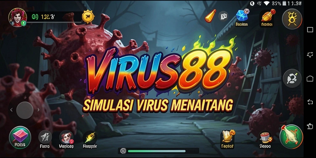 Tampilan gameplay menarik dari VIRUS88 dengan simulasi epidemi.