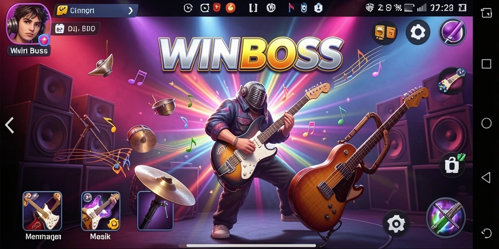 Tampilan gameplay WINBOSS yang seru dengan lagu-lagu menarik.